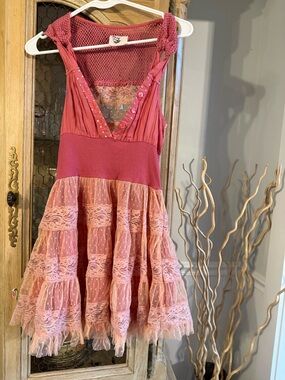 Free People Vintage Pink Lace Tiered Sundress